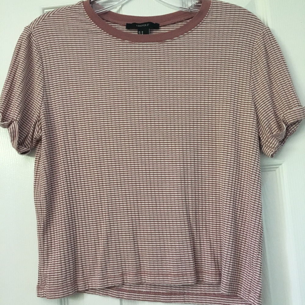 Forever 21 pink and white striped crop top